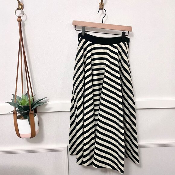 Ralph Lauren Cotton Silk Blend Black Ivory Stripe Midi Skirt Size 6 Vintage Old - Picture 2 of 8